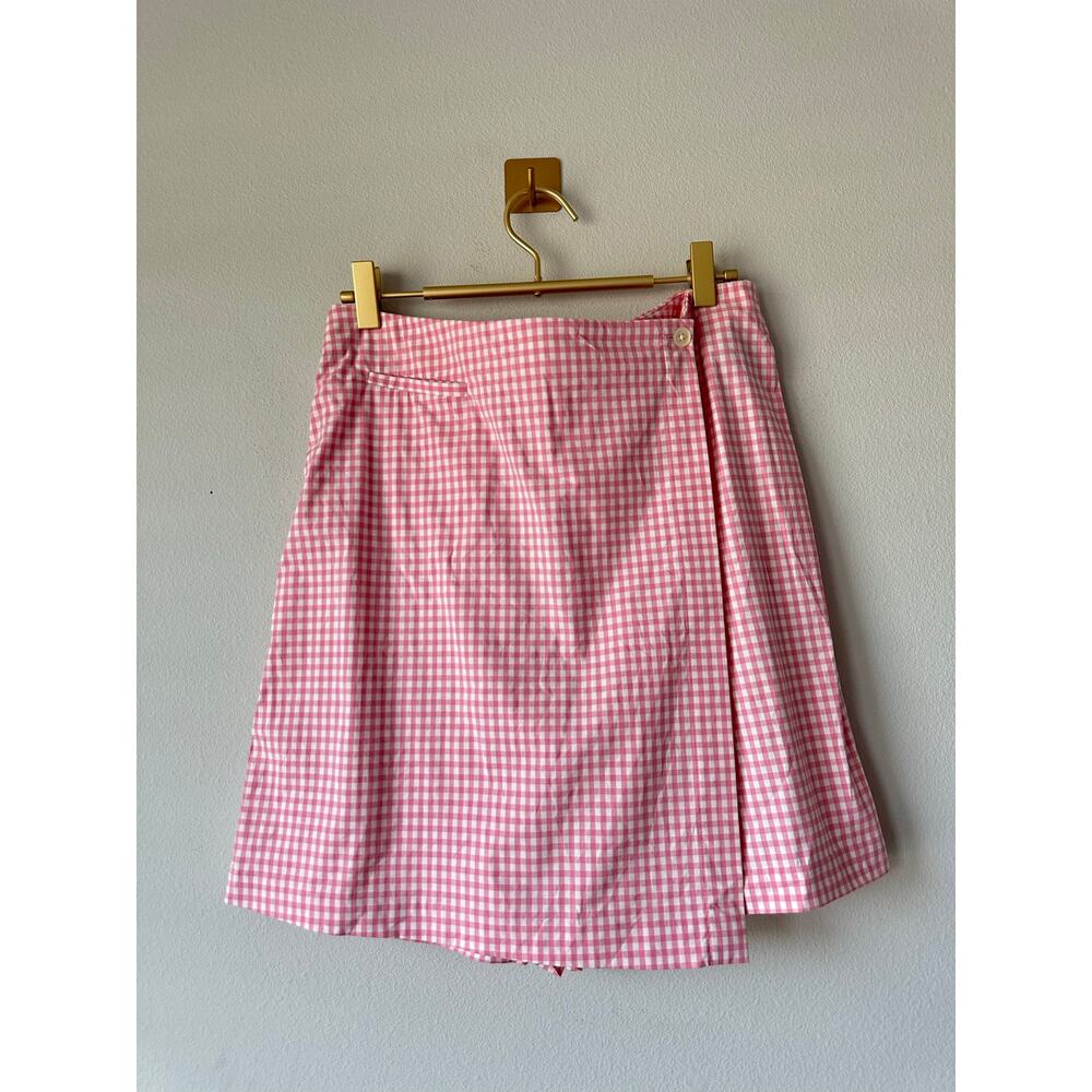 Vintage 90s Ralph Lauren Golf Pink Gingham Wrap Skort Size 8 Cotton Blend Preppy